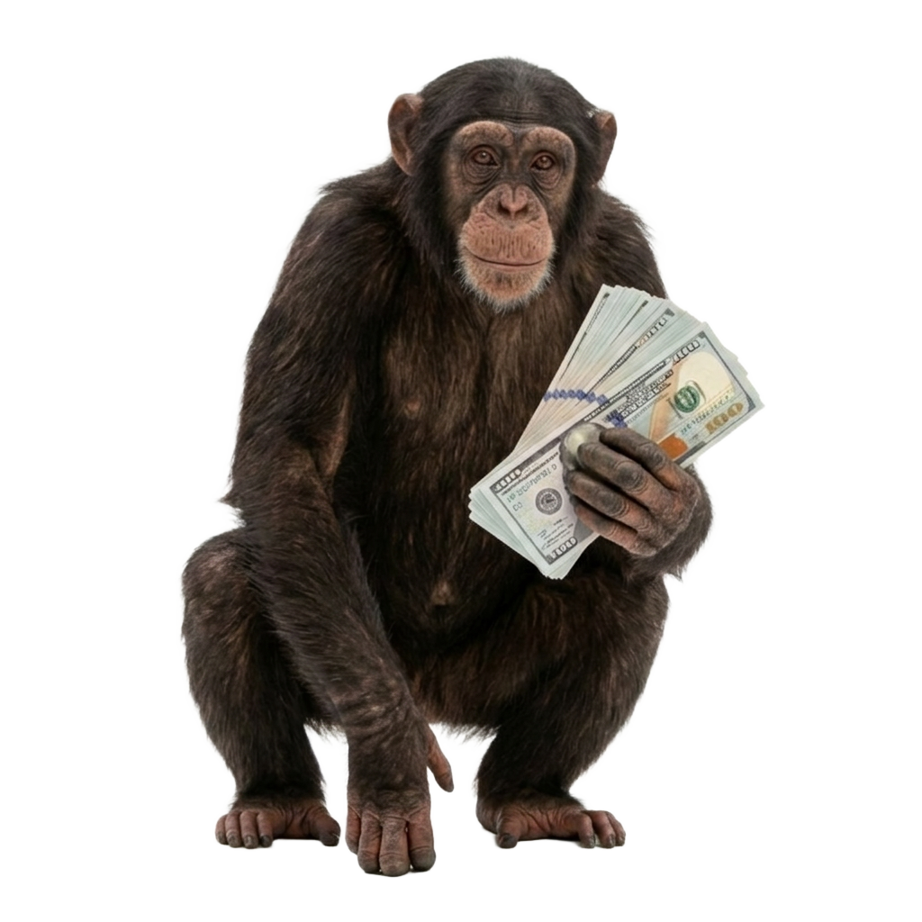Cash Ape mascot holding cash